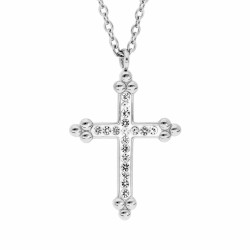 Collier acier blanc, croix...