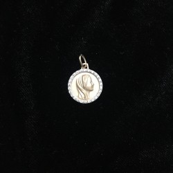 médaille plaqué-or Vierge profil sertie brillants sur argent