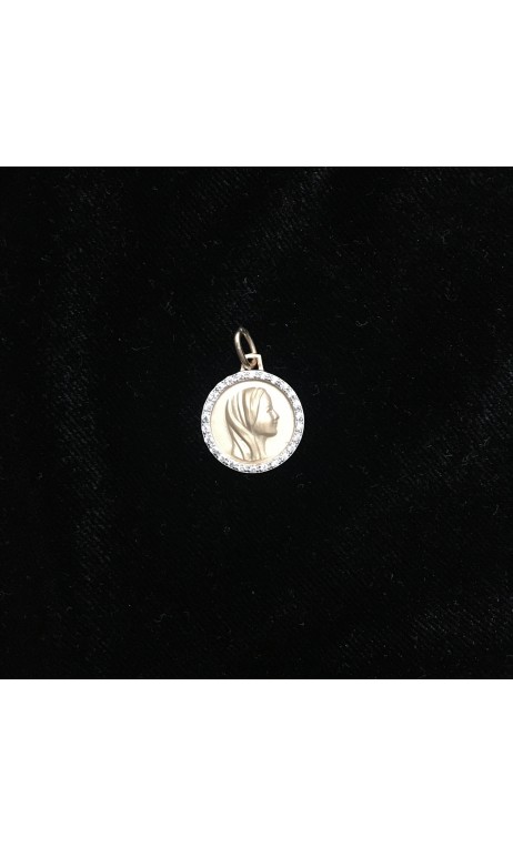 médaille plaqué-or Vierge profil sertie brillants sur argent