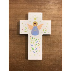 Croix en bois peint-Ange...