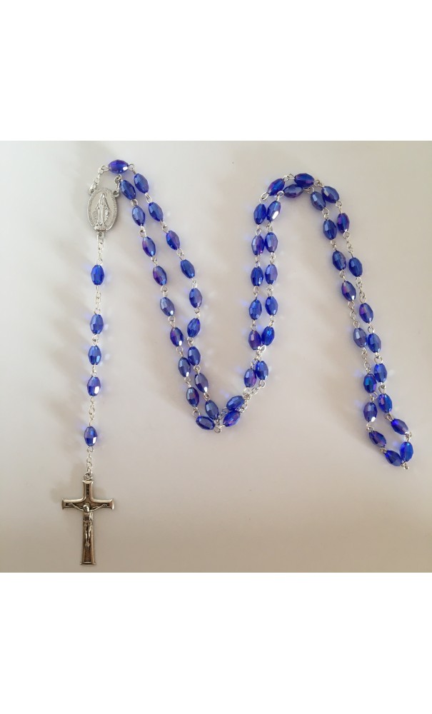 Chapelet bleu simili cristal perles grain de riz
