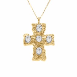 Collier acier doré, croix...