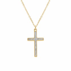 Collier acier doré, croix...