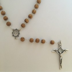 Chapelet bois et grande croix métal argenté