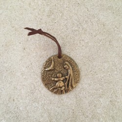 Médaille de berceau en bronze Vierge à l'Enfant et colombe