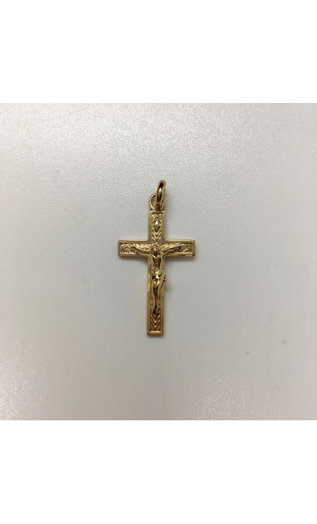 Croix plaqué-or avec Christ motif palme