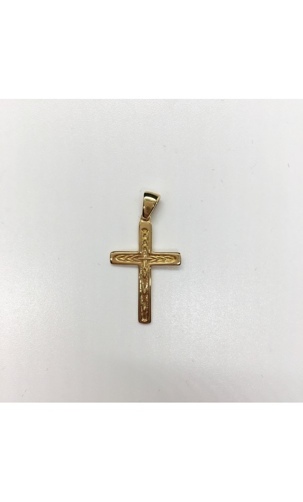Croix plaqué-or sans Christ ciselée palme
