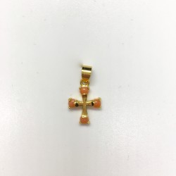 Croix plaqué-or et corail rose