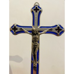 Croix métal argenté et bleu...