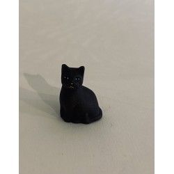 Chat noir assis, santon...