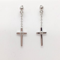 Boucles d'oreilles croix argenté pendantes