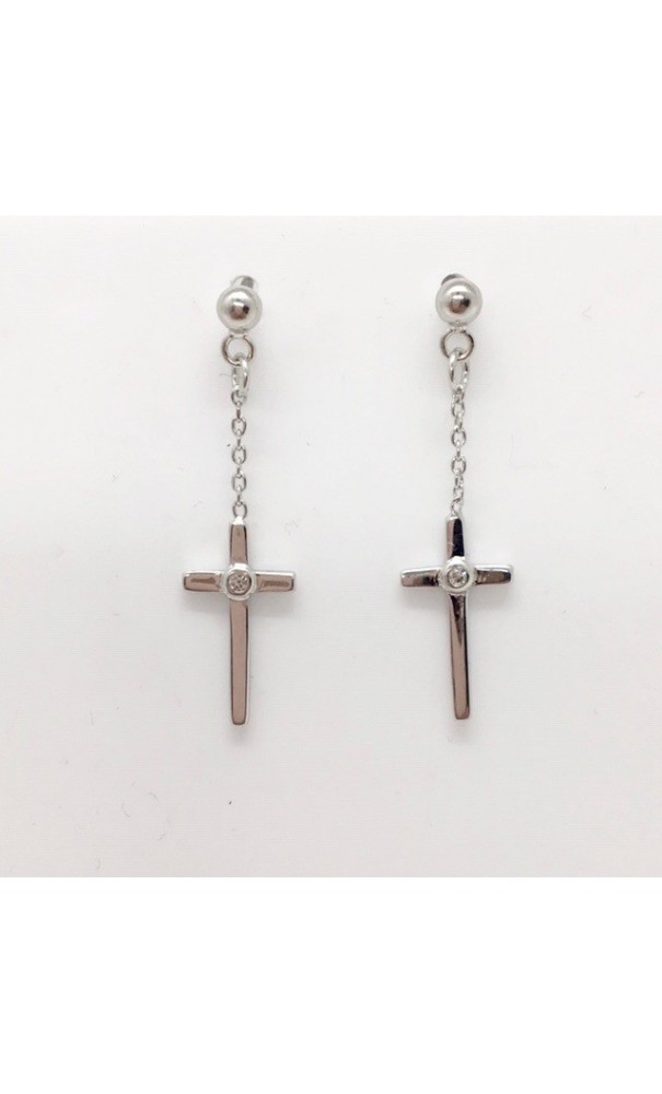 Boucles d'oreilles croix argenté pendantes