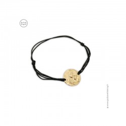 Bracelet médaille Vierge Marie à l'Enfant plaqué or sur double fil noir