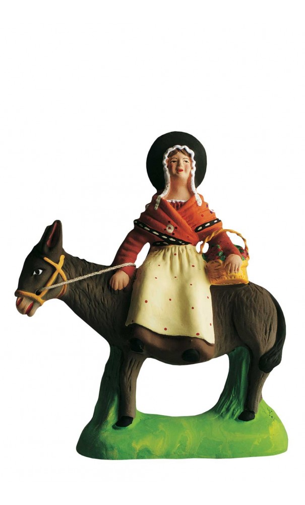 Femme sur âne santon Marcel Carbonel 9cm