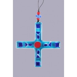 Croix en verre bleue, motif...