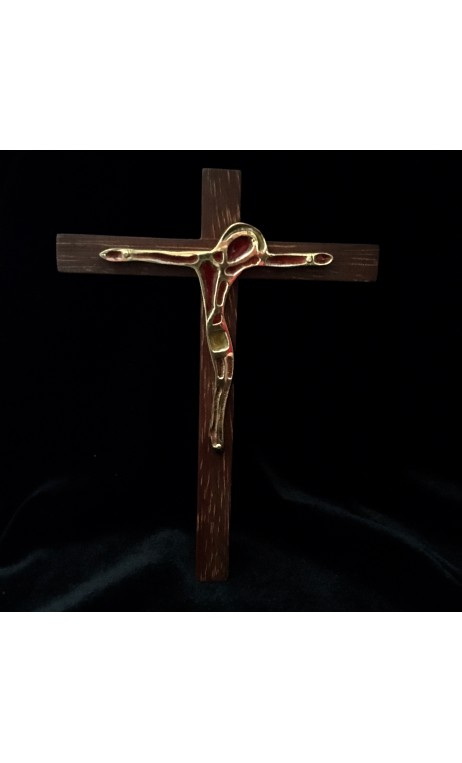 Crucifix bois, bronze et émaux