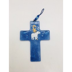 Croix en verre bleue, motif...