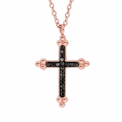 Collier acier rose, croix...