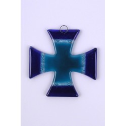Croix carrée en verre bleue