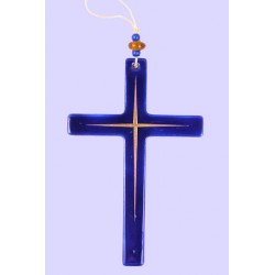 Croix en verre bleue foncé,...