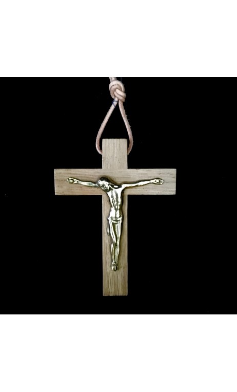 Crucifix chêne avec Christ bronze