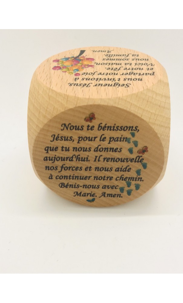 Dé de prière grand modèle, Bénédiction du repas (bois imprimé)