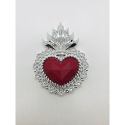 Ex-voto coeur rouge et argenté